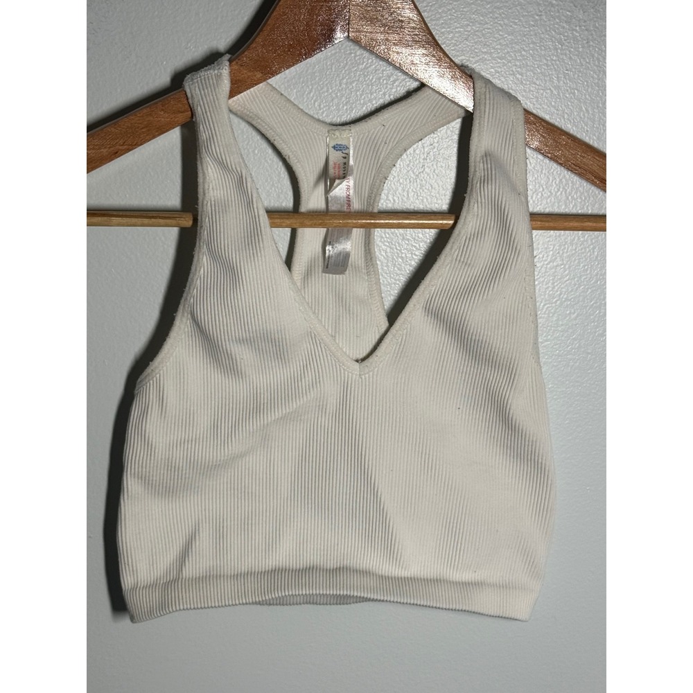 FP Movement Free People Happiness Runs Crop Tank White Ribbed V-Neck M/L